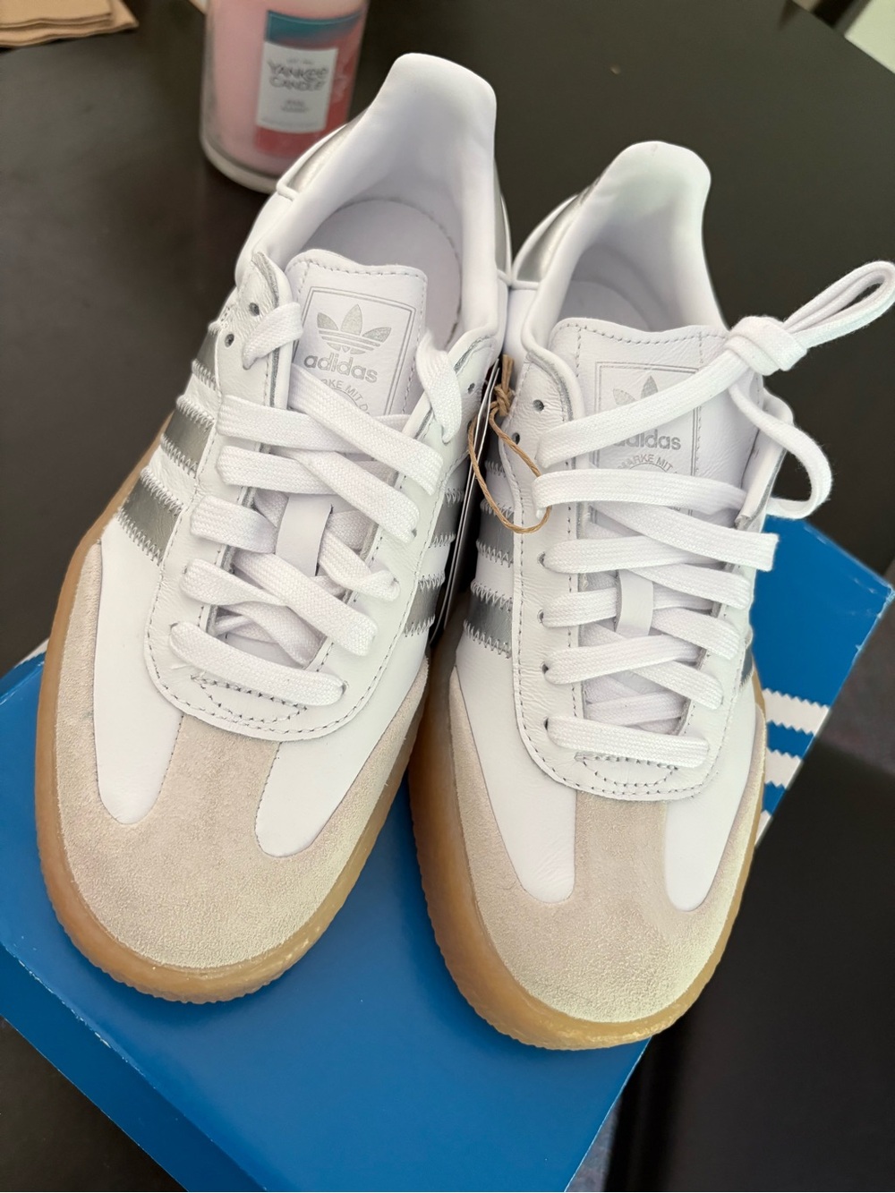 adidas Samba W Sneakers - White with Silver Accents & Gum Sole - Picture 4 of 4